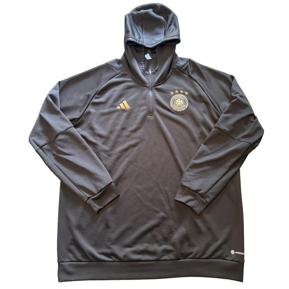 Adidas Germany DFB Soccer 1/4 Zip AEROREADY Hoodie Mens 2XL Black Gold Crest